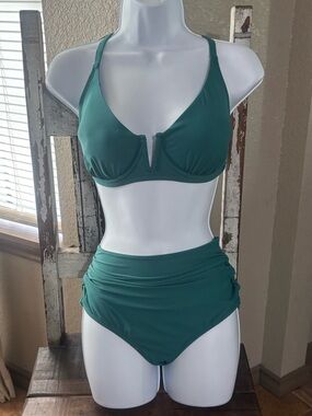 Anne Cole Teal V-Neck High-Waist Bikini Set NWT
